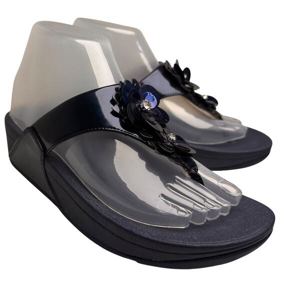 FitFlop Lulu Wildflower Navy Sequin Thong Sandals Shoes Women US Sz 6 Comfort EC - Picture 16 of 16